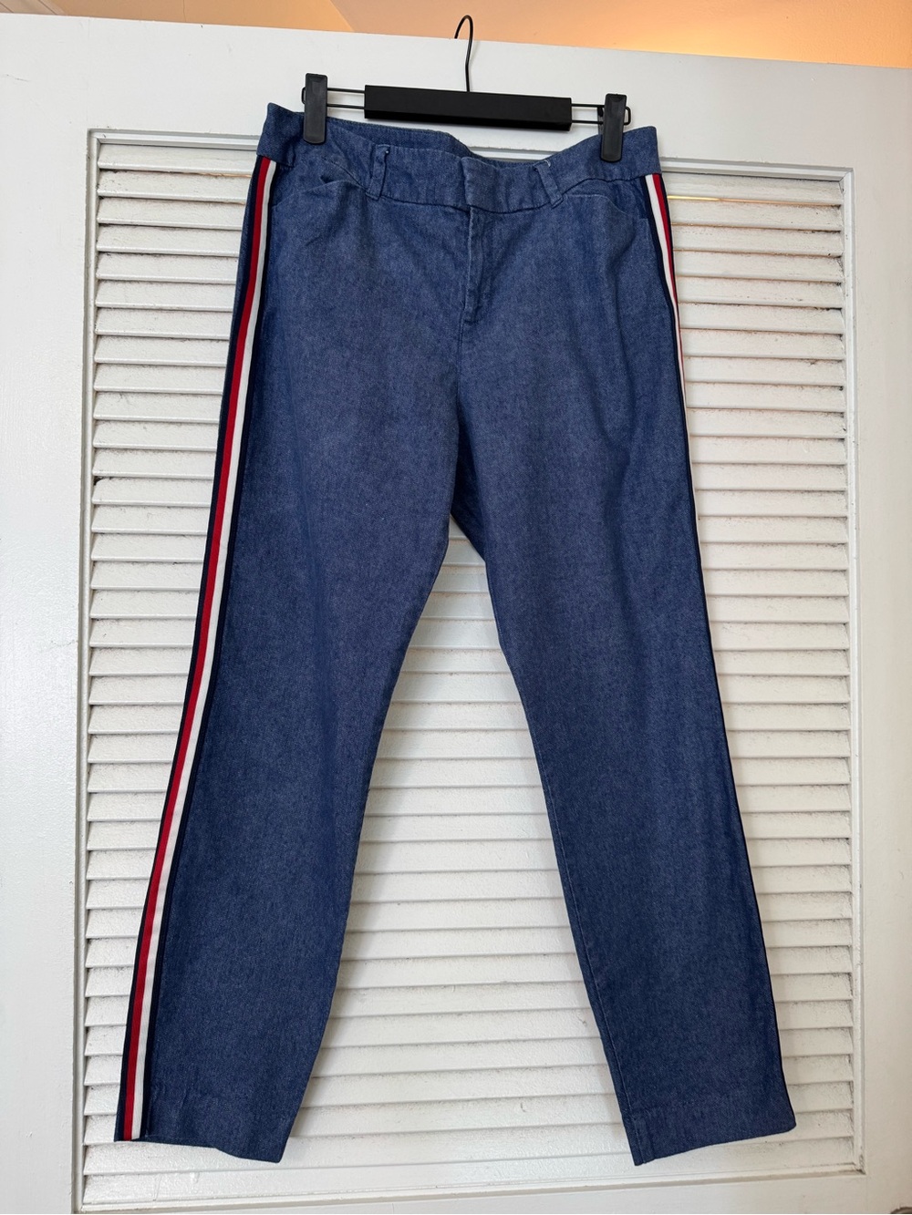 Old Navy Denim Straight-Leg Pants with Red & White Side Stripes